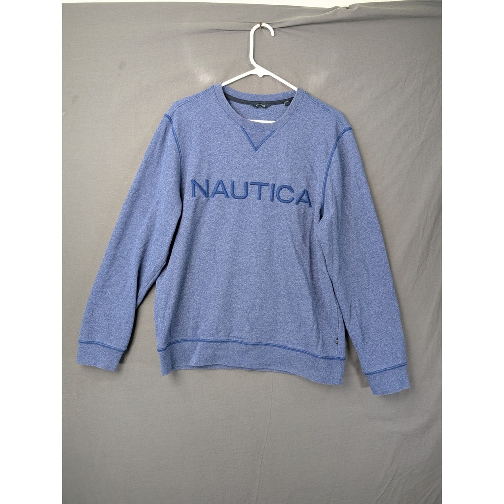 Nautica Mens Blue Heather Crewneck‎ Sweatshirt Embroidered Logo Size M